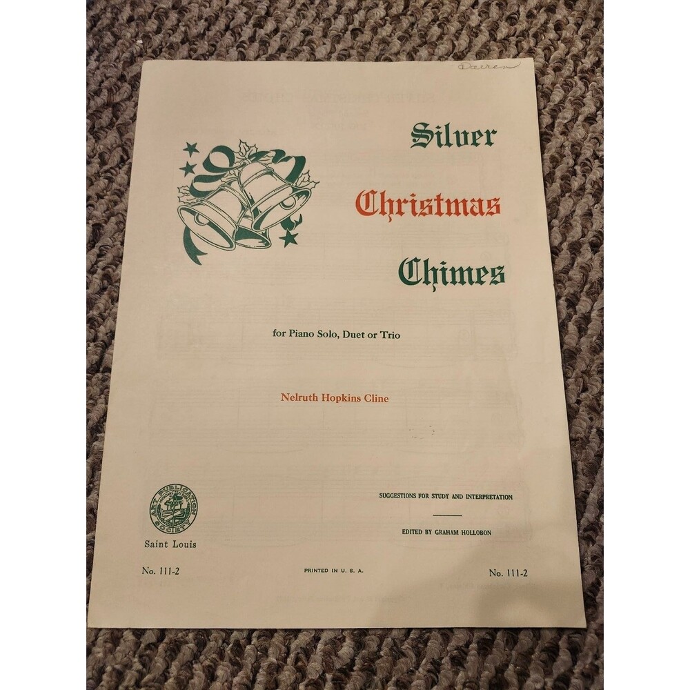 Silver Christmas Chimes Sheet Music Piano Solo Nelruth Cline 1970